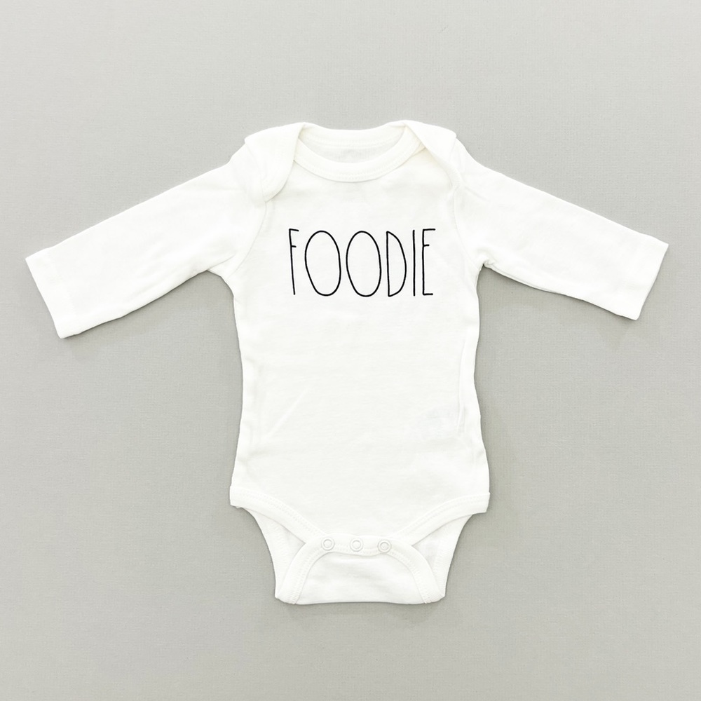 NEW Rae Dunn 0|3 Mo “Foodie” Long Sleeve Onesie